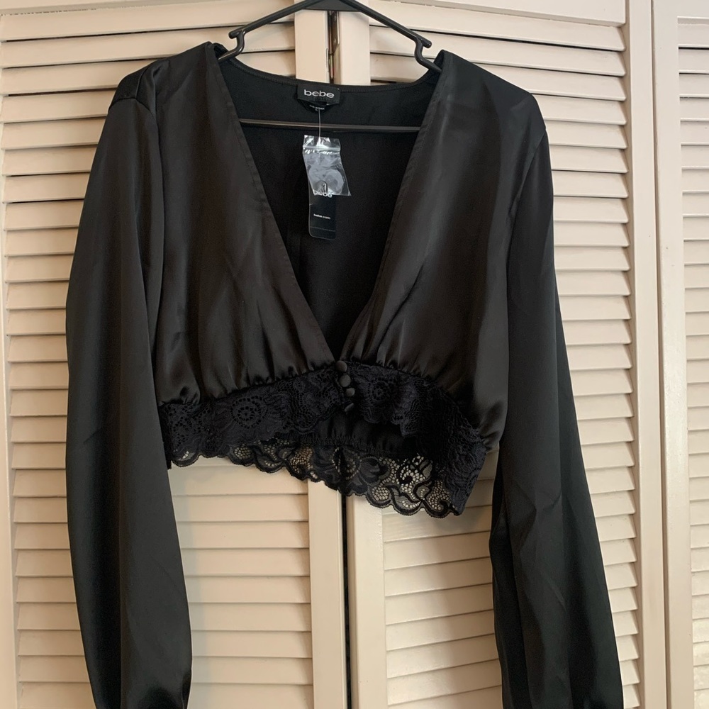 Bebe XL LACE TRIM SLINKY CROP TOP - Picture 5 of 5